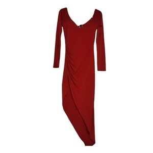 Women's Windosr Red Bodycon Hi-Lo Long Sleeve Disco Dress S